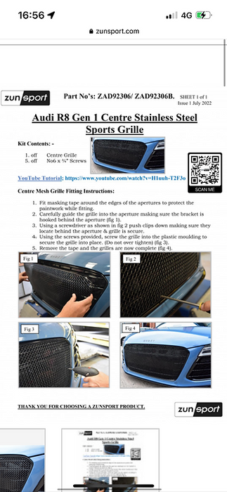 Audi R8 Gen 1 Facelift Zunsport Grille - TRC Performance Styling