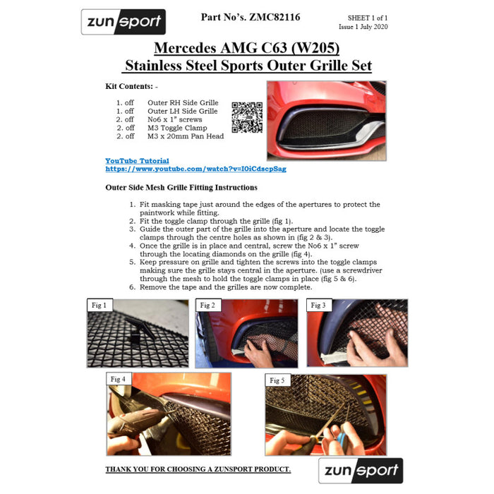 Mercedes Amg C63 (W205) - Front Grille Set - Zunsport