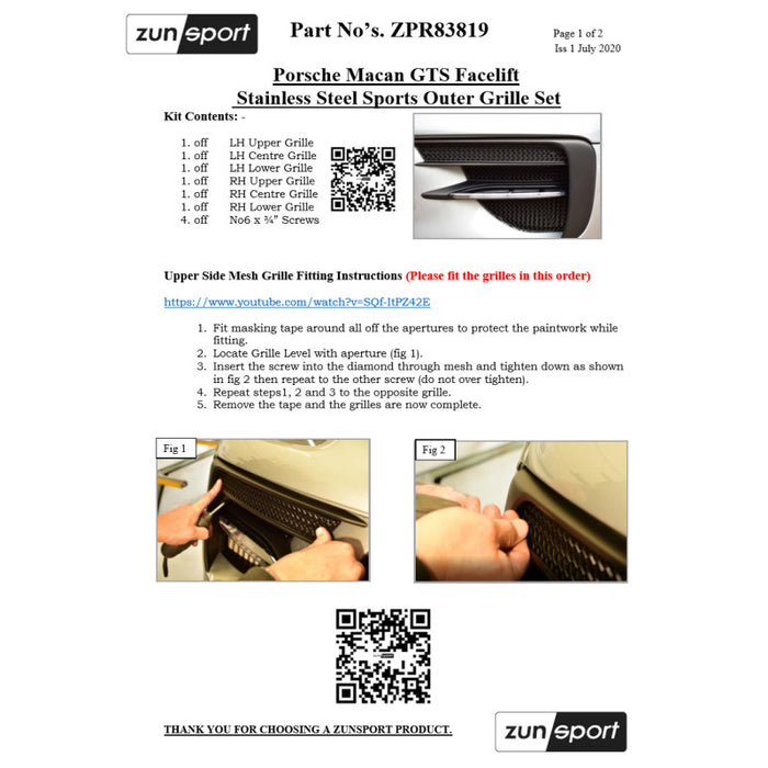 Porsche Macan Gts Facelift - Outer Grille Set - Zunsport