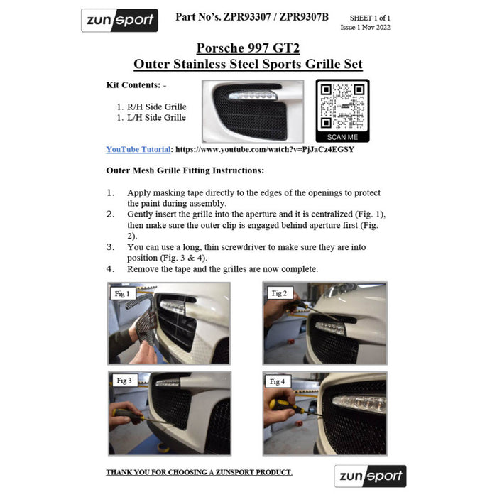 Porsche Carrera 997 Gt2 - Front Grille Set - Zunsport