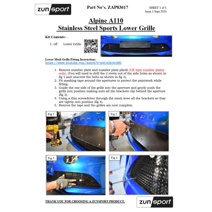 Alpine A110 - Lower Grille - Zunsport