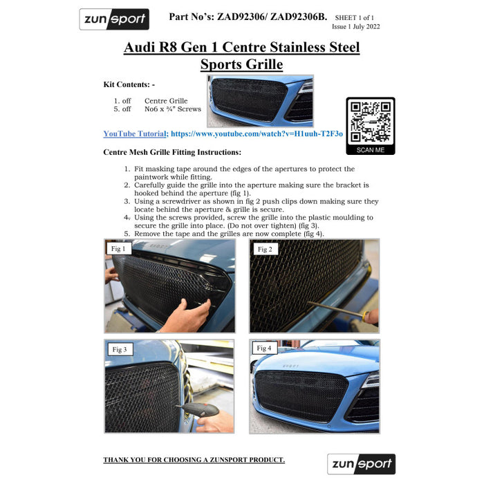 Audi R8 Gen 1 - Centre Grille - Zunsport