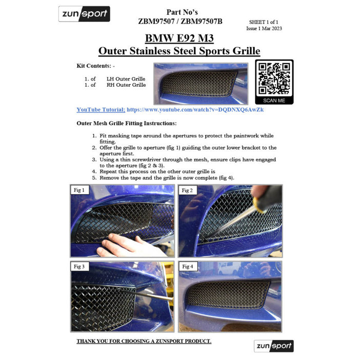 BMW E92 M3 - Front Grille Set - Zunsport