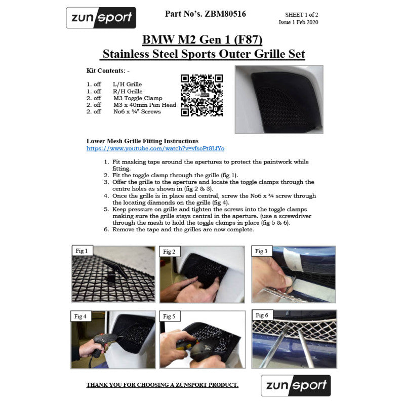 Bmw M2 Gen 1 (F87) - Outer Grille Set - Zunsport – VUDU Performance