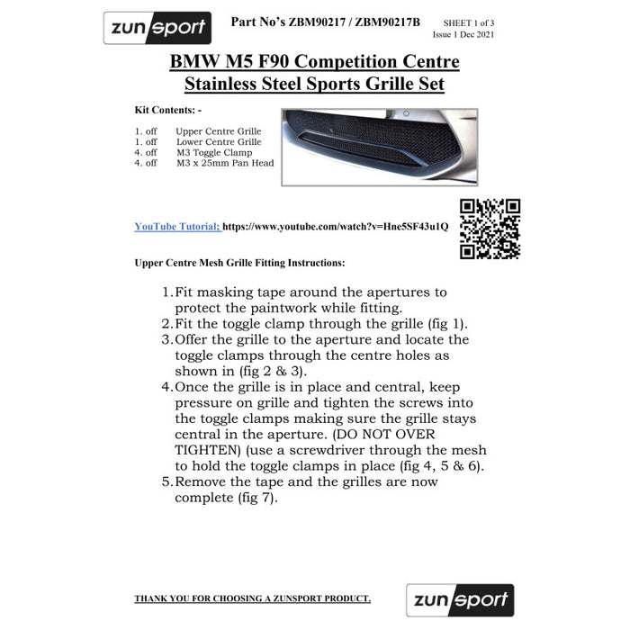 BMW M5 Competition F90 - Centre Grille Set - Zunsport