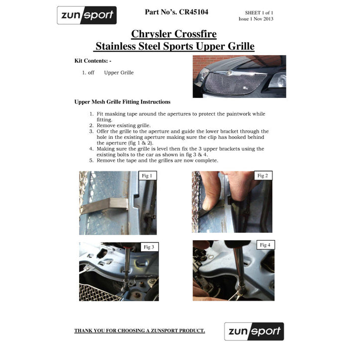 Chrysler Crossfire - Upper Grille - Zunsport