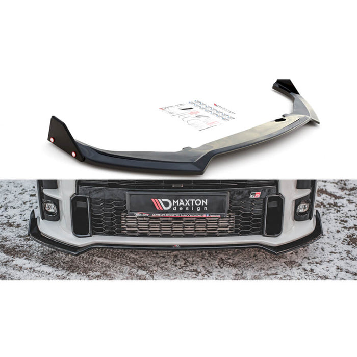 Toyota-Yaris-GR-Front-Splitter-V3-(+Flaps)-(Gloss Black)-Maxton-Design