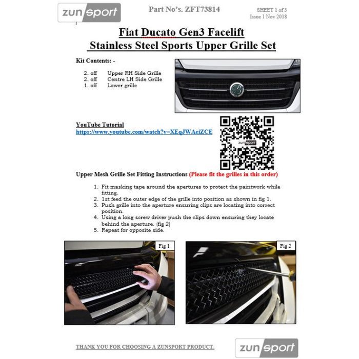 Fiat Ducato 3Rd Gen Facelift - Upper Grille - Zunsport