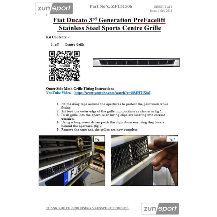 Fiat Ducato/Peugeot Boxer 3Rd Gen - Centre Grille - Zunsport