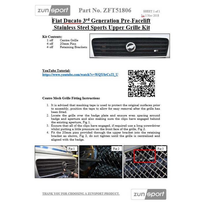 Fiat Ducato 3Rd Gen - Upper Grille - Zunsport