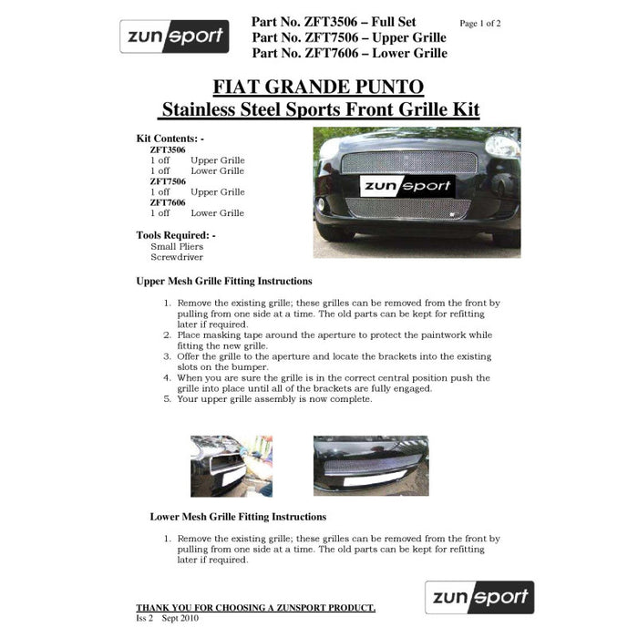 Grande Punto And Sport -Lower Grille - Zunsport