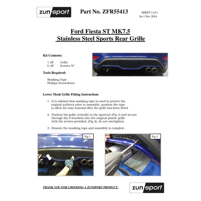 Ford Fiesta St Mk 7.5 - Rear Grille - Zunsport