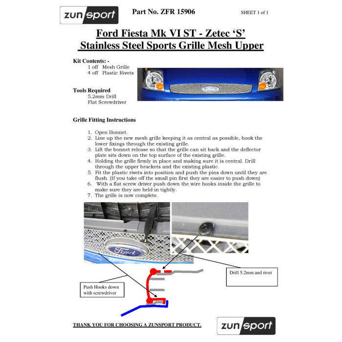 Ford Fiesta St Mk6 - Front Grille Set - Zunsport