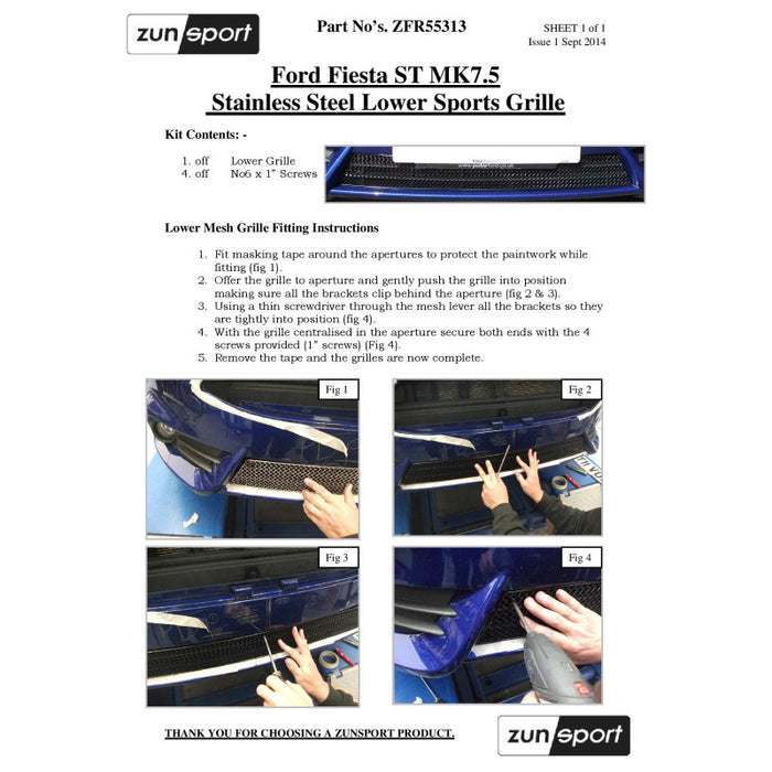 Ford Fiesta St Mk 7.5 - Complete Grille Set - Zunsport