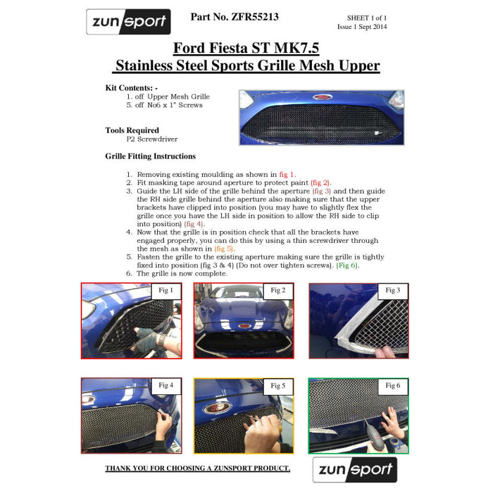 Ford Fiesta St Mk 7.5 - Complete Grille Set - Zunsport