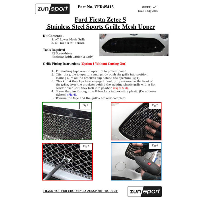 Ford Fiesta Zetec S - Upper Grille - Zunsport