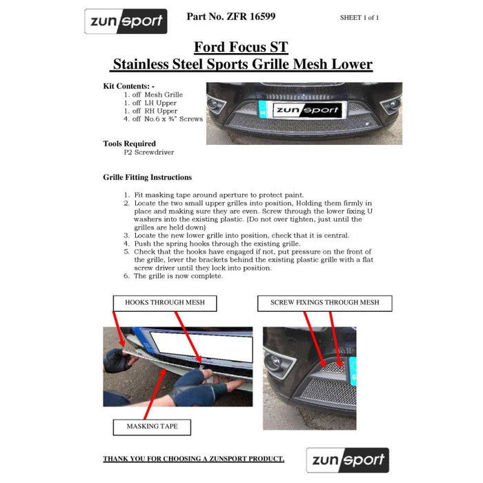Ford Focus ST Lower Grille Set - Zunsport