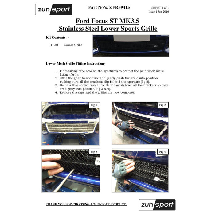 Ford Focus St Mk3.5 - Front Grille Set - Zunsport