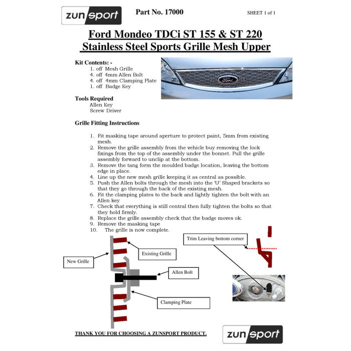 Ford Mondeo Mk2 - Upper Grille - Zunsport