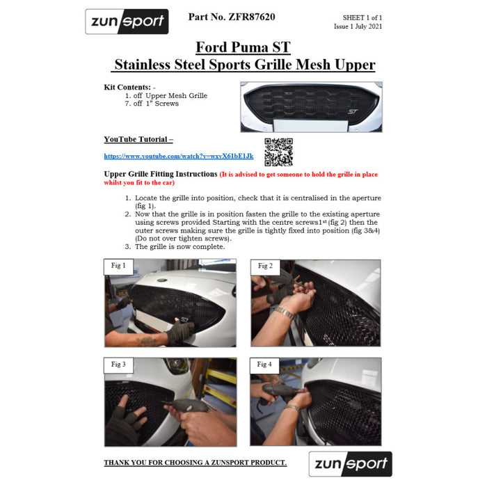 Ford Puma St - Upper Grille - Zunsport