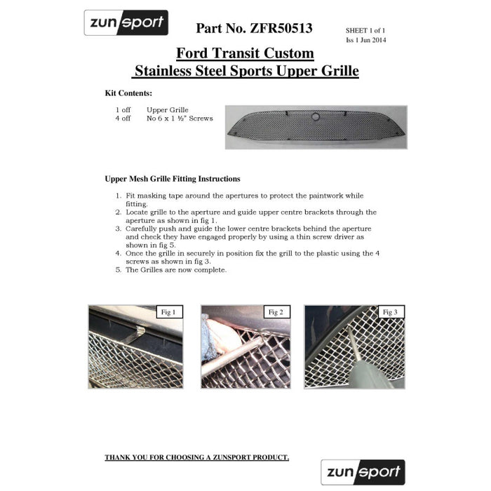 Ford Transit Custom - Upper Grille - Zunsport