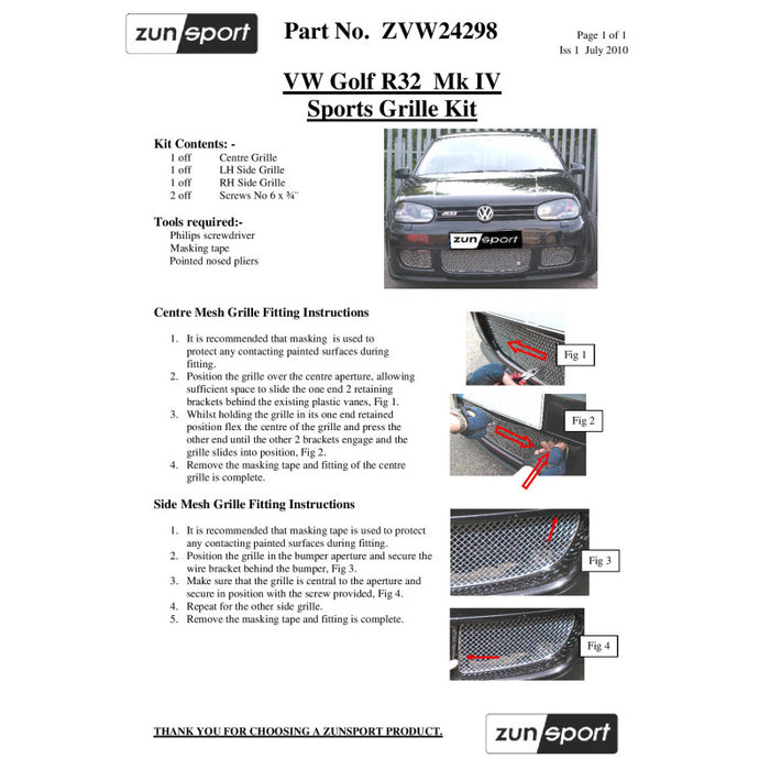VW Golf Mk4 R32 - Lower Grille Set - Zunsport