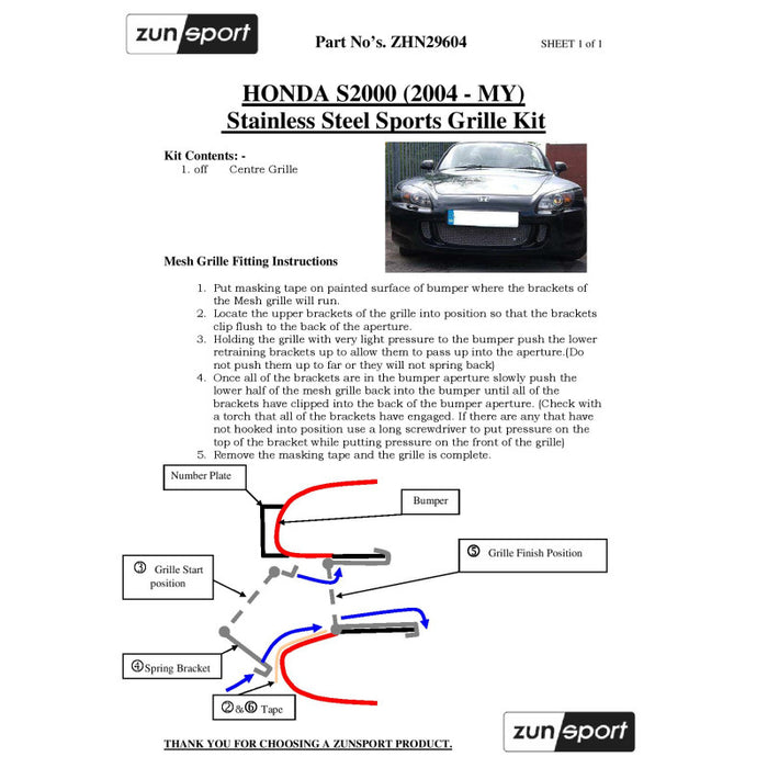 Honda S2000 - Front Grille Set - Zunsport