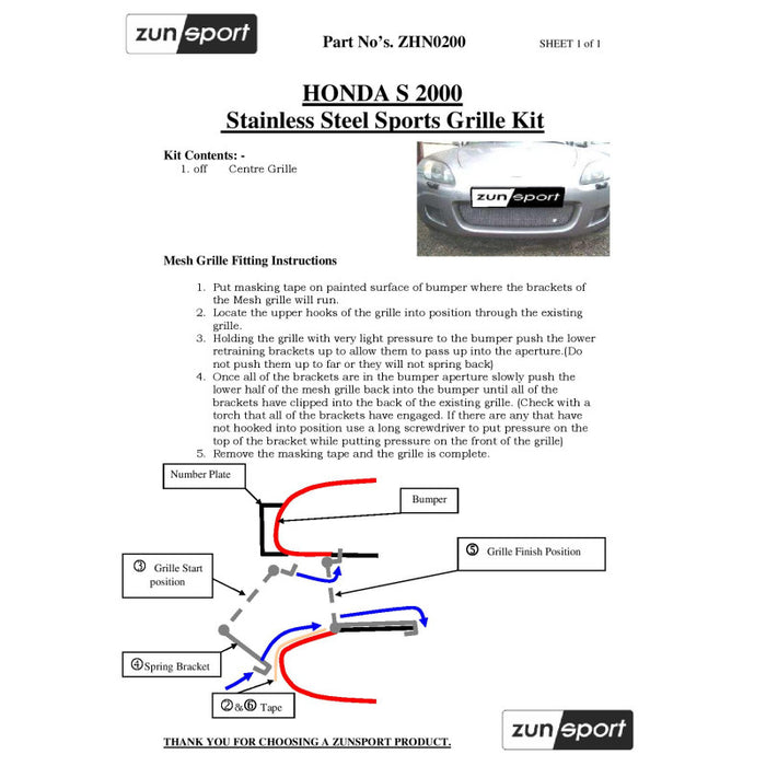 Honda S2000 Front Grille - Zunsport