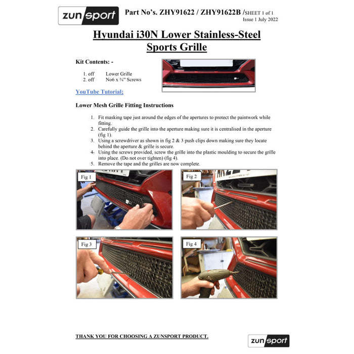 Hyundai I30N - Front Grille Set - Zunsport