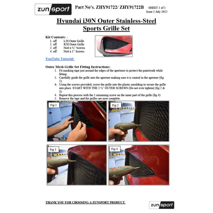 Hyundai I30N - Outer Grille Set - Zunsport