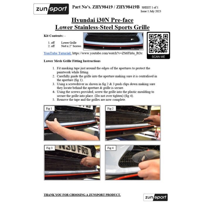 Hyundai I30N Pre-Facelift - Front Grille Set - Zunsport