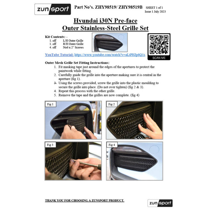 Hyundai I30N Pre-Facelift - Outer Grille Set - Zunsport