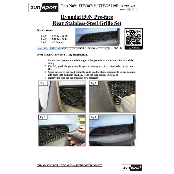 Hyundai I30N Pre-Facelift - Rear Grille Set - Zunsport