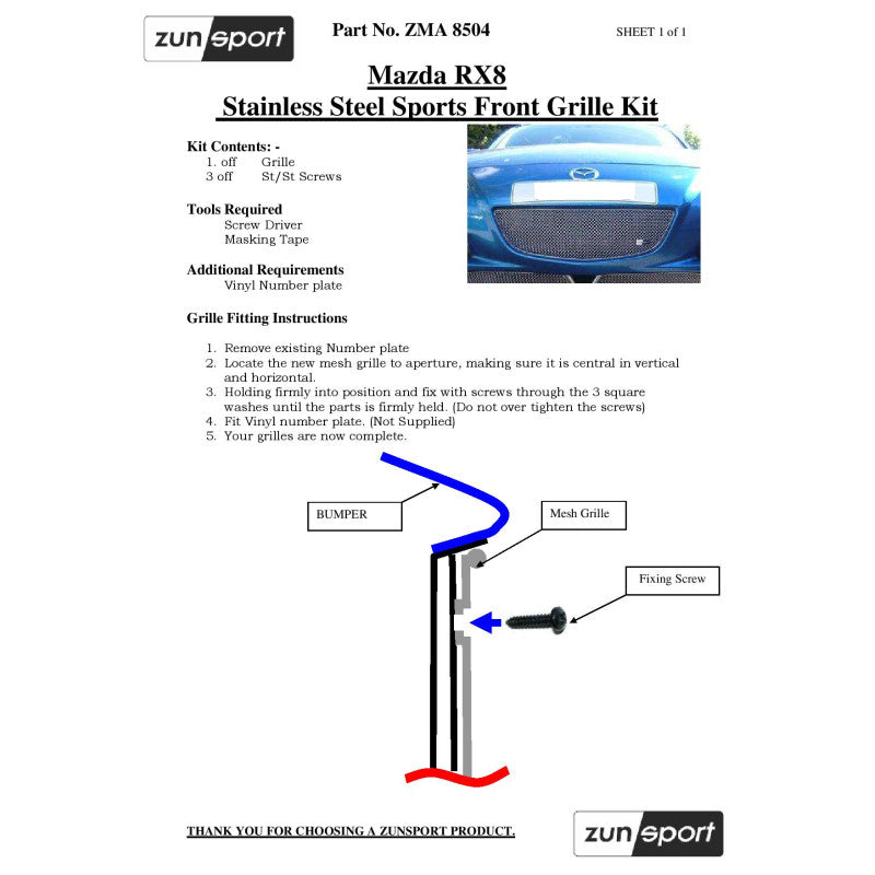 Mazda Rx8 Front Grille Set - Zunsport – VUDU Performance