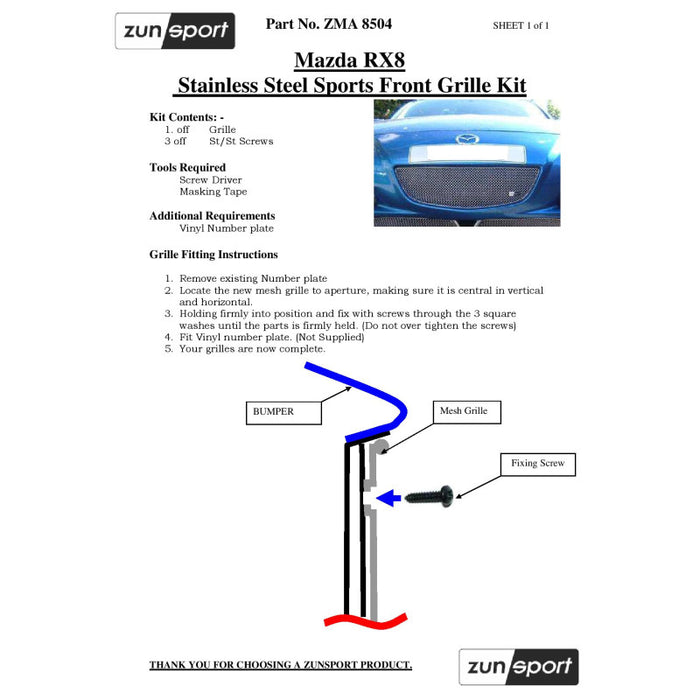 Mazda Rx8 Full Grille Set - Zunsport