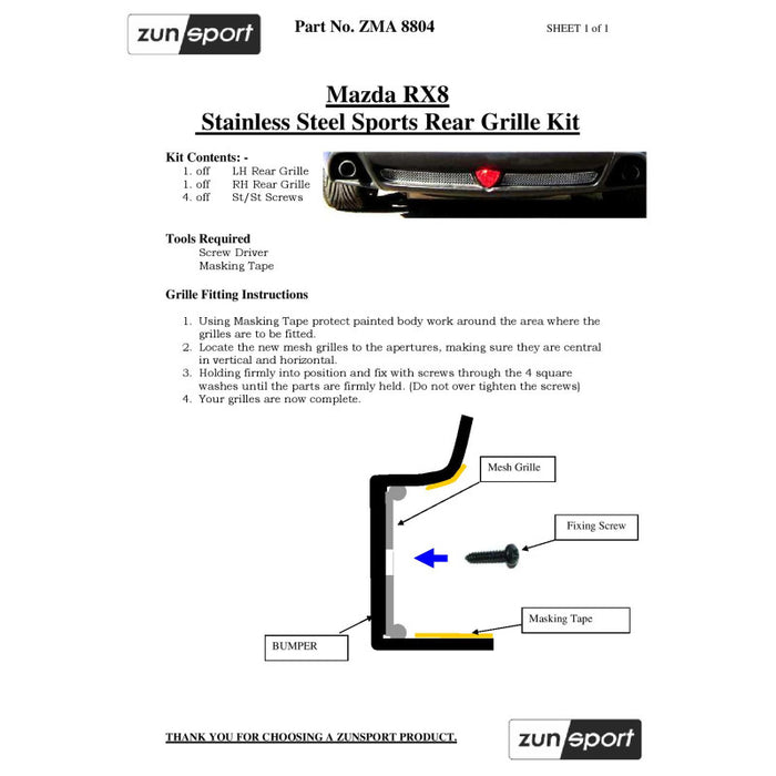 Mazda Rx8 Rear Grille - Zunsport