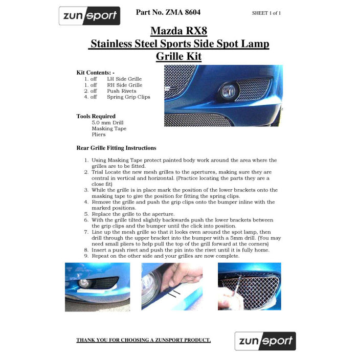 Mazda Rx8 Driving-Lamp Grille Set - Zunsport