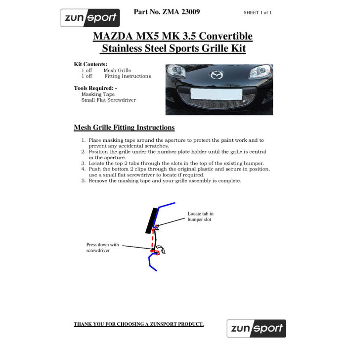 Mazda Mx5 Mk3.5 Convertible - Lower Grille - Zunsport