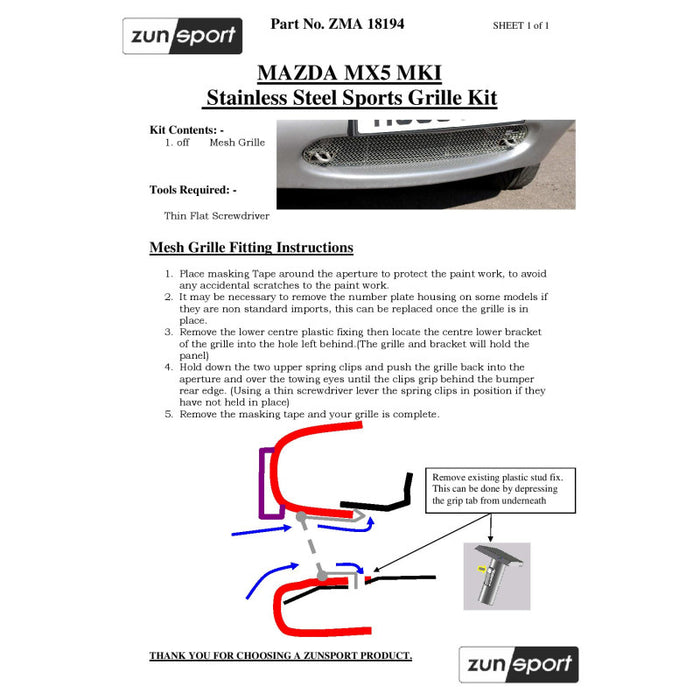 Mazda Mx-5 Mark 1 (With Towing Eye) - Zunsport