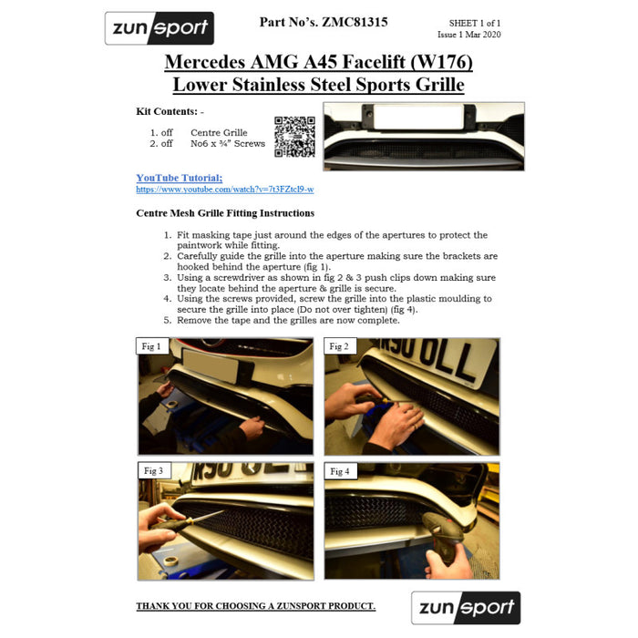 Mercedes Amg A45 Facelift (W176) - Front Grille Set - Zunsport