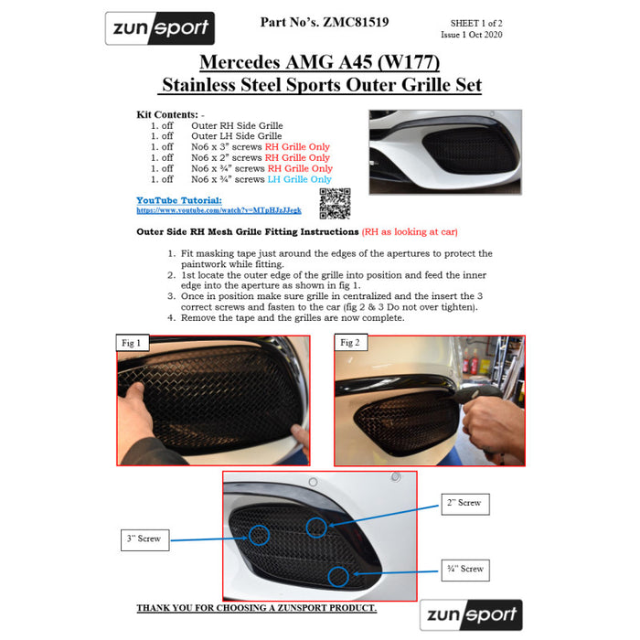 Mercedes Amg A45 (W177) - Outer Grille Set - Zunsport