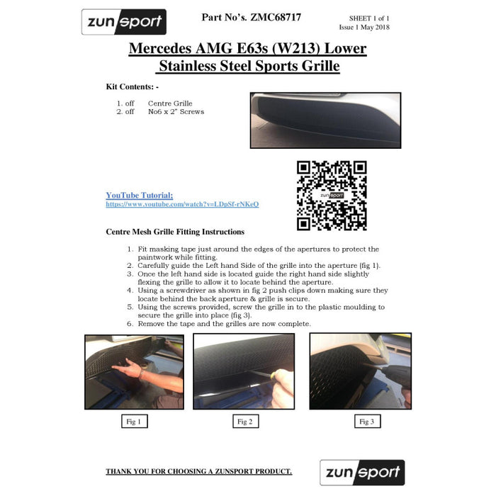 Mercedes Amg E63S (W213) - Lower Grille - Zunsport