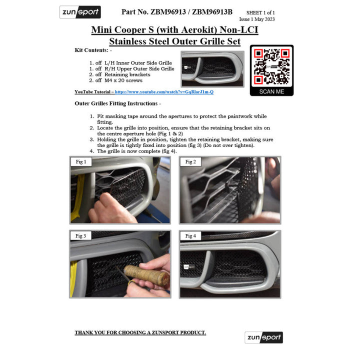 Mini Cooper S (With Aerokit) - Front Grille Set - Zunsport