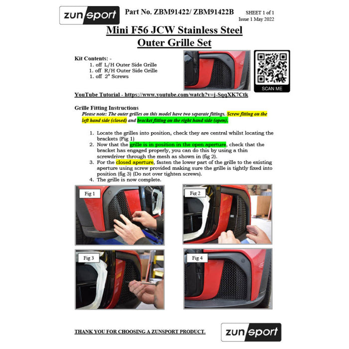Mini F56 Jcw - Outer Side Grille Set - Zunsport
