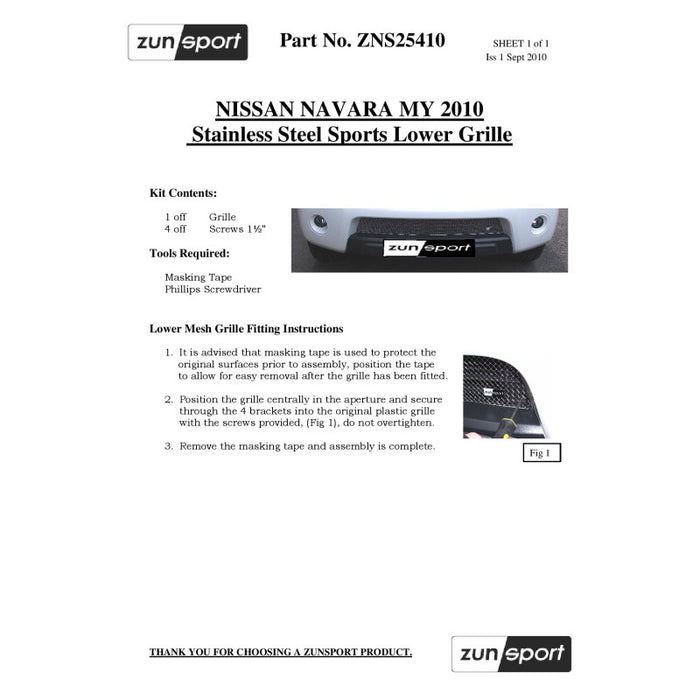 Nissan Navara Front Lower Grille - Zunsport