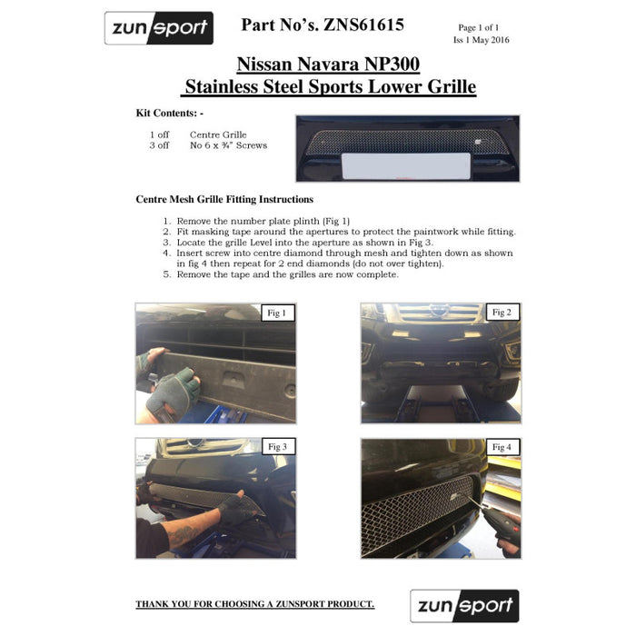 Nissan Navara Front Lower Grille (Np300) - Zunsport