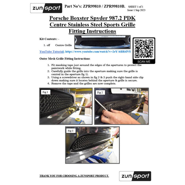 Porsche Boxster Spyder 987.2 Pdk - Front Grille Set - Zunsport