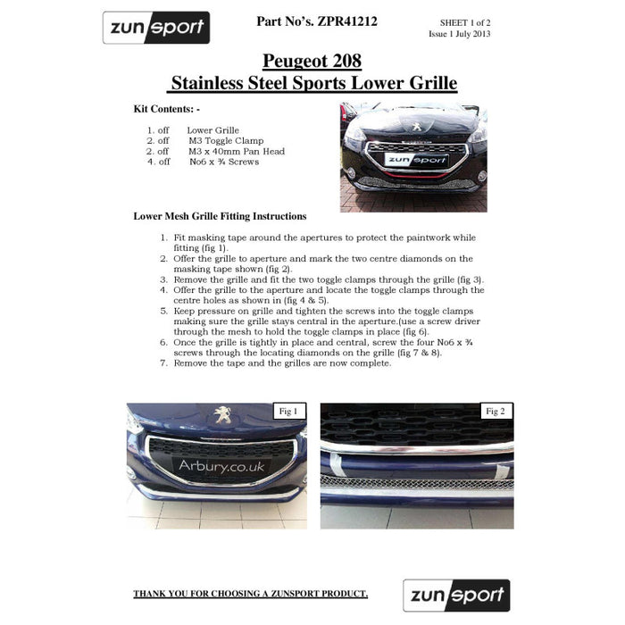 Peugeot 208 - Front Grille - Zunsport