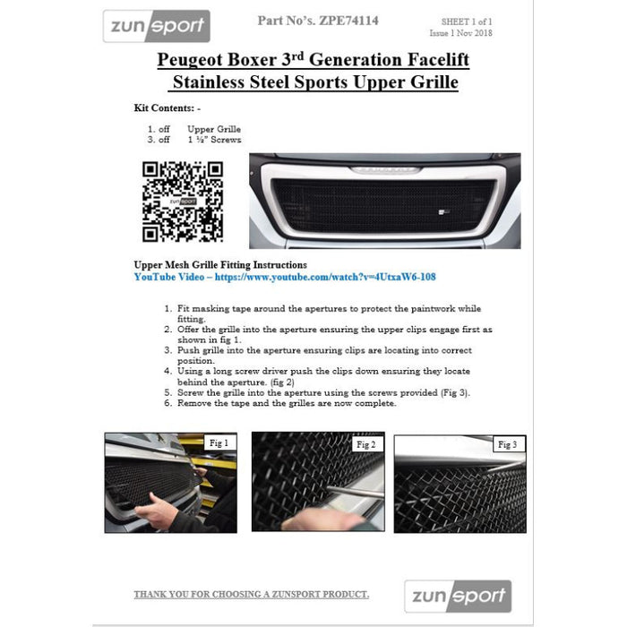 Peugeot Boxer 3Rd Gen Facelift - Upper Grille - Zunsport