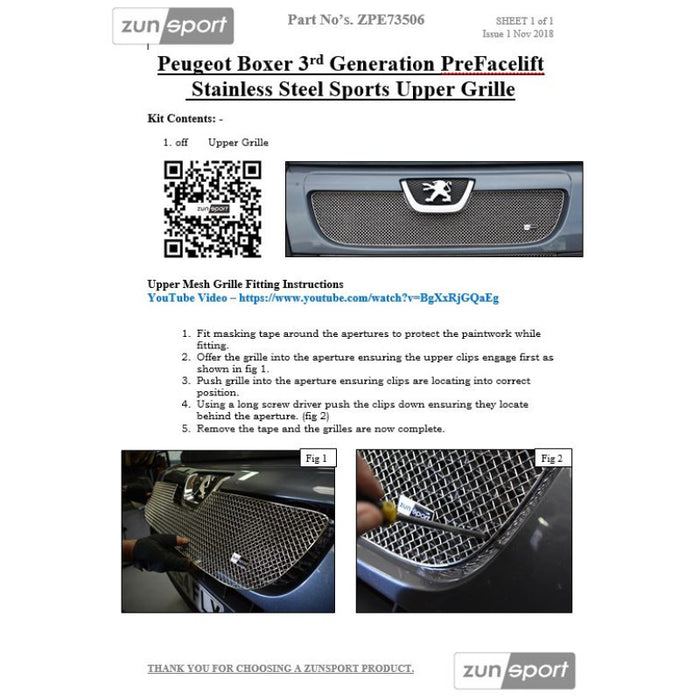 Peugeot Boxer 3Rd Gen - Upper Grille - Zunsport